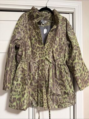 Simonton Says chic Leopard Print Drawstring Waist Jacket - Olive Green